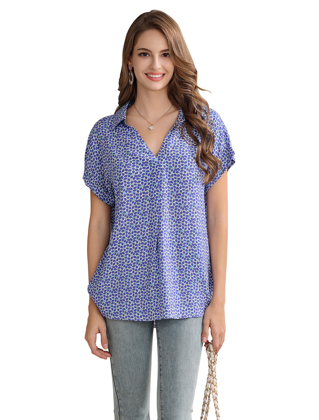 Women's Long Tunic Blouse with Dainty Floral Print