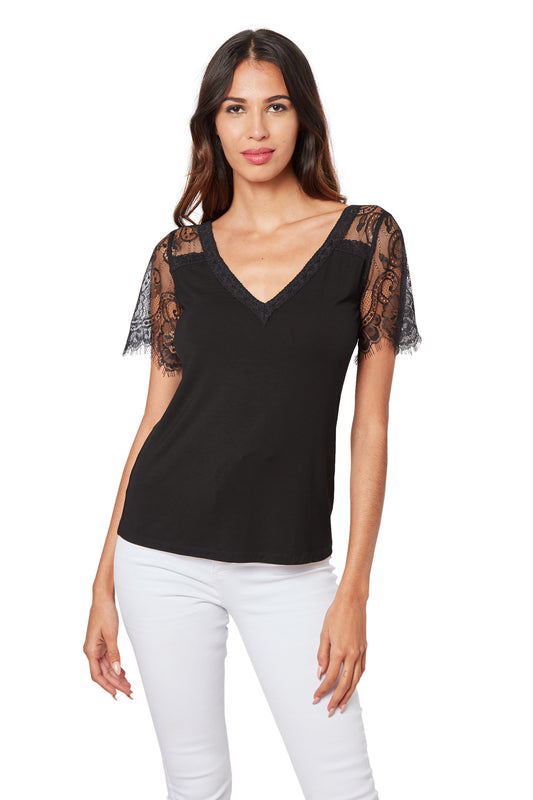 Unmatched Lace Sleeve Top