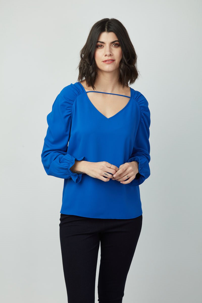 Women's Fall/Winter V Neck Back Tie Dion Top- Long Sleeve, T-shirts, Blouse for Ladies