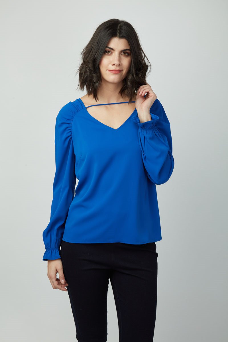 Women's Fall/Winter V Neck Back Tie Dion Top- Long Sleeve, T-shirts, Blouse for Ladies