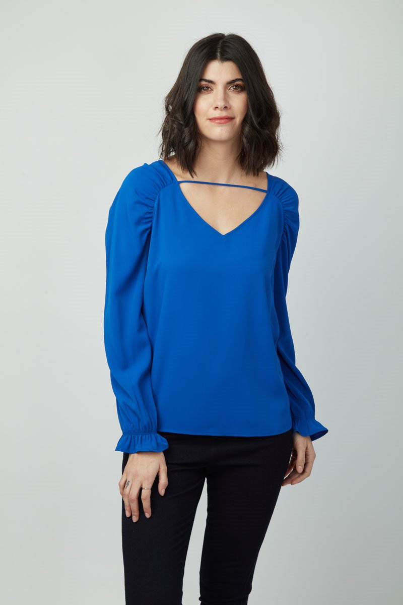 Women's Fall/Winter V Neck Back Tie Dion Top- Long Sleeve, T-shirts, Blouse for Ladies