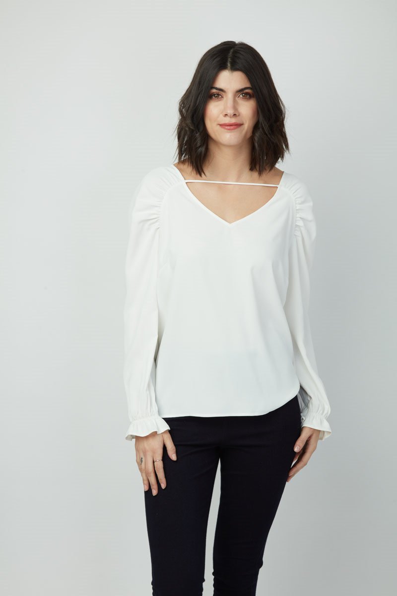 Women's Fall/Winter V Neck Back Tie Dion Top- Long Sleeve, T-shirts, Blouse for Ladies