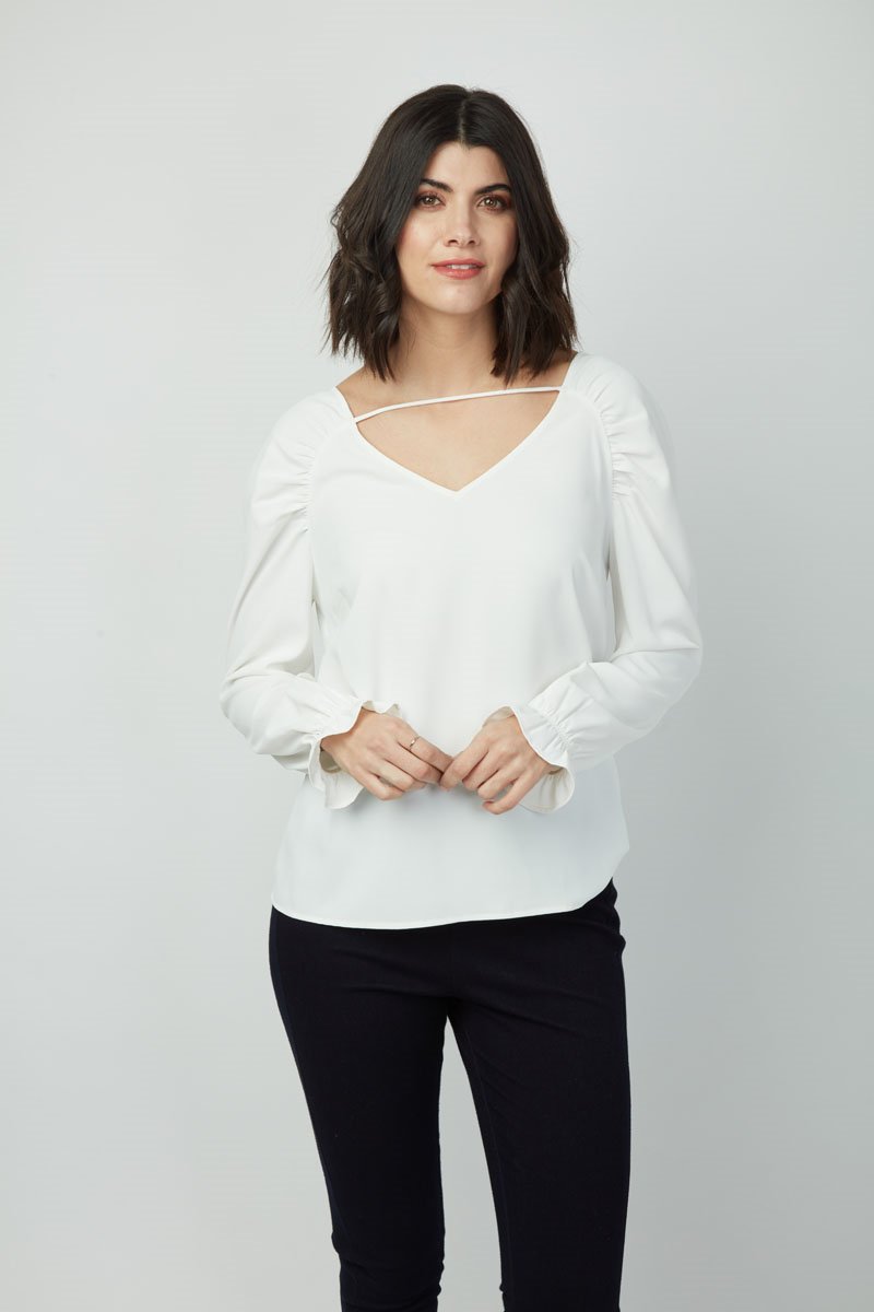 Women's Fall/Winter V Neck Back Tie Dion Top- Long Sleeve, T-shirts, Blouse for Ladies