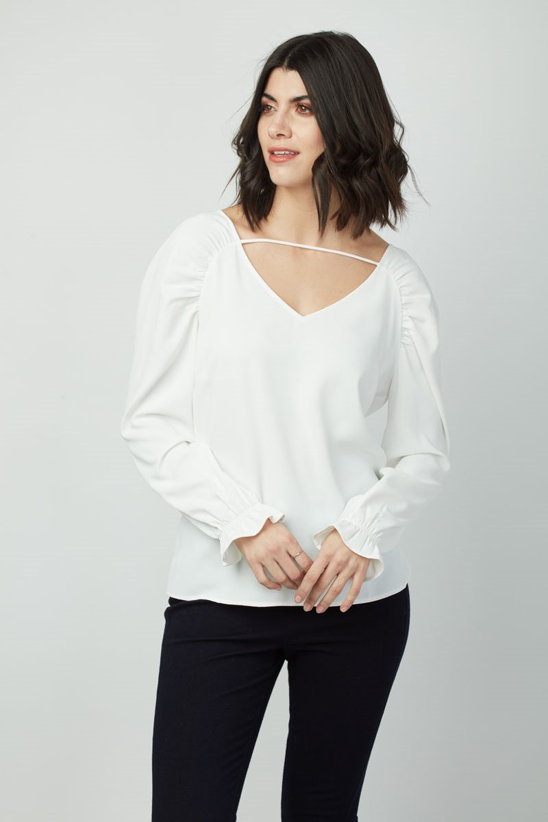 Women's Fall/Winter V Neck Back Tie Dion Top- Long Sleeve, T-shirts, Blouse for Ladies