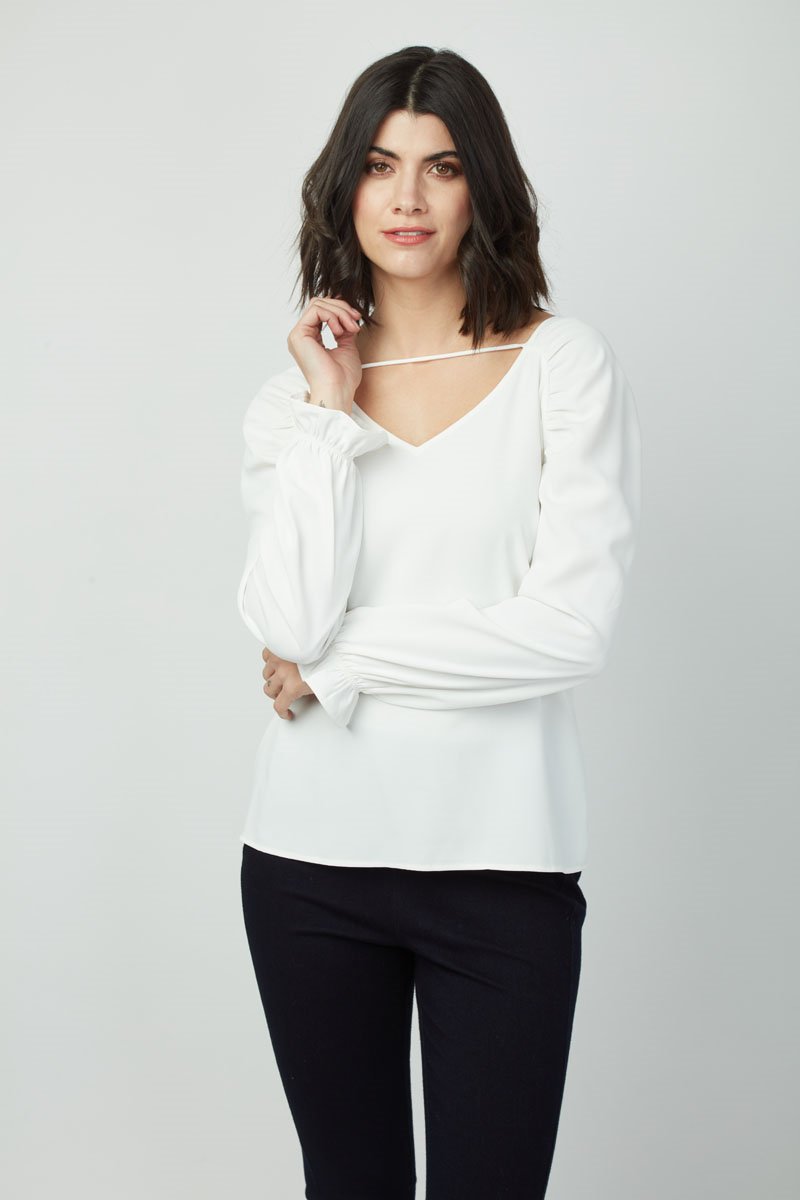Women's Fall/Winter V Neck Back Tie Dion Top- Long Sleeve, T-shirts, Blouse for Ladies