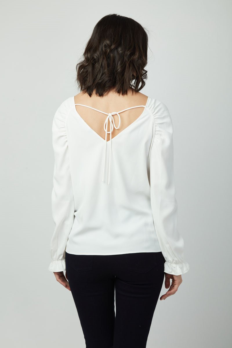 Women's Fall/Winter V Neck Back Tie Dion Top- Long Sleeve, T-shirts, Blouse for Ladies