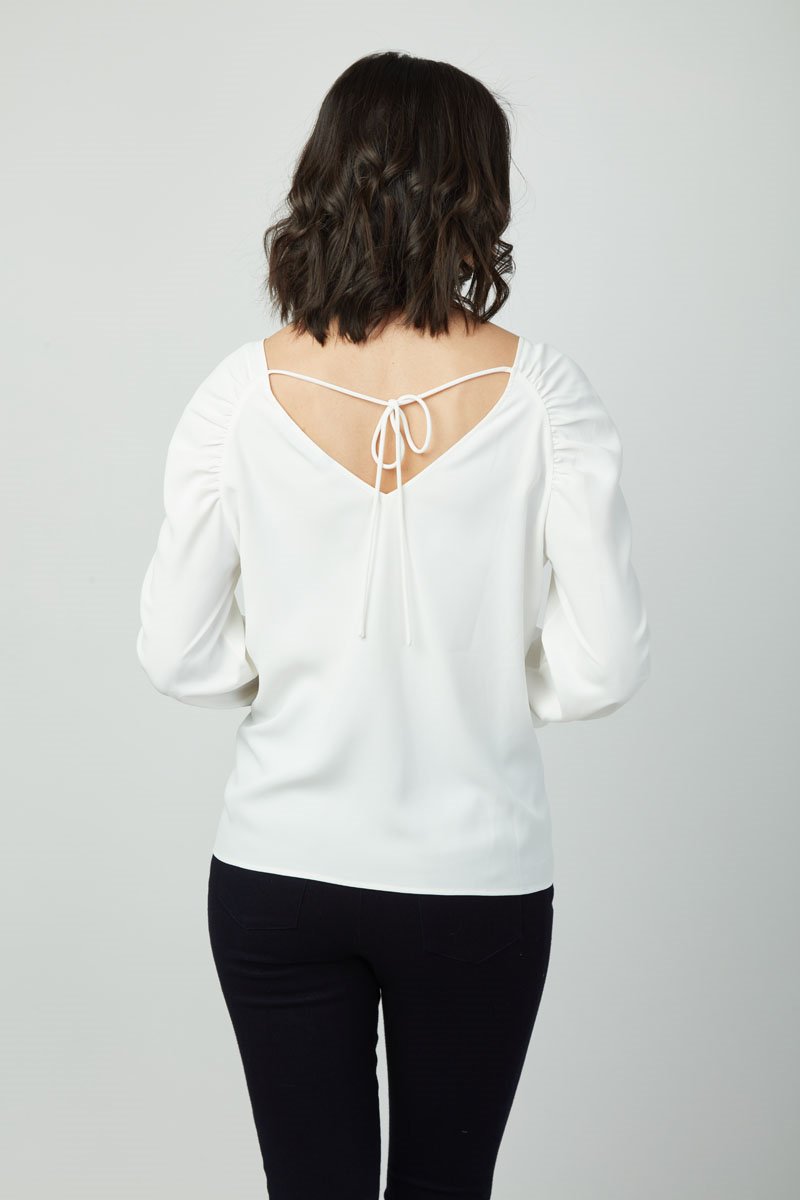 Women's Fall/Winter V Neck Back Tie Dion Top- Long Sleeve, T-shirts, Blouse for Ladies