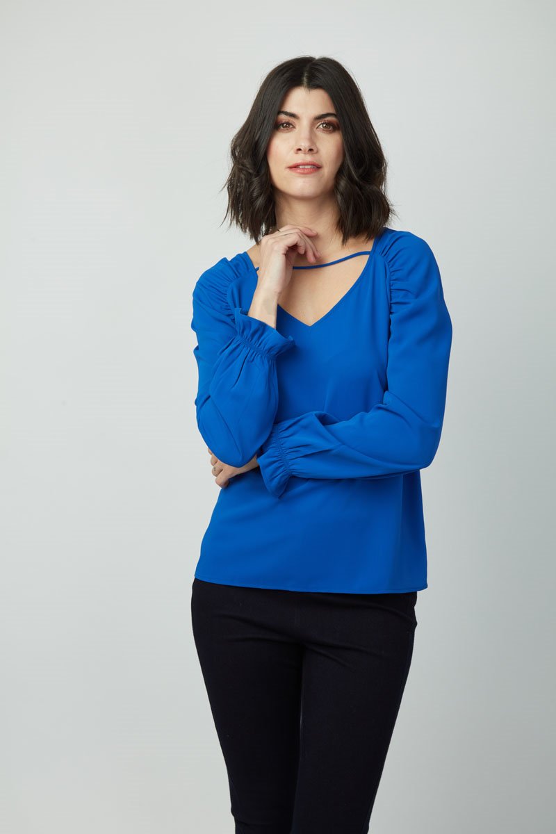 Women's Fall/Winter V Neck Back Tie Dion Top- Long Sleeve, T-shirts, Blouse for Ladies