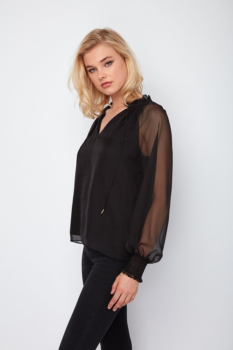 Bringing The Best Basie Sheer Sleeve Top