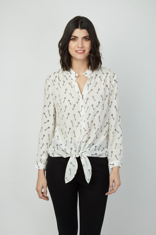 Love Me Right Printed Tie-Front Silk Shirt