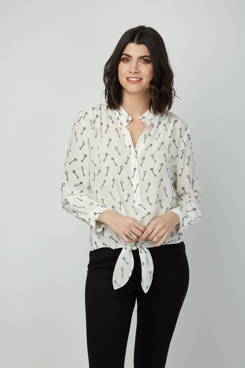 Love Me Right Printed Tie-Front Silk Shirt