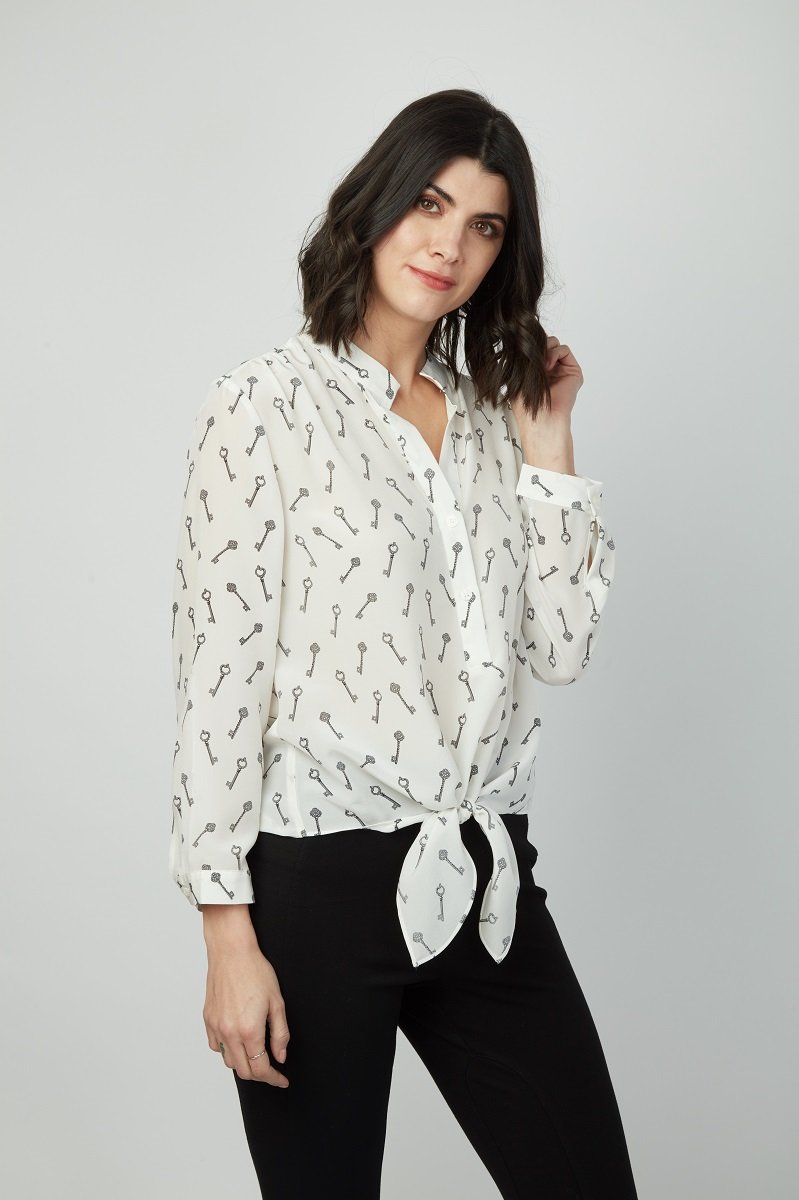 Love Me Right Printed Tie-Front Silk Shirt