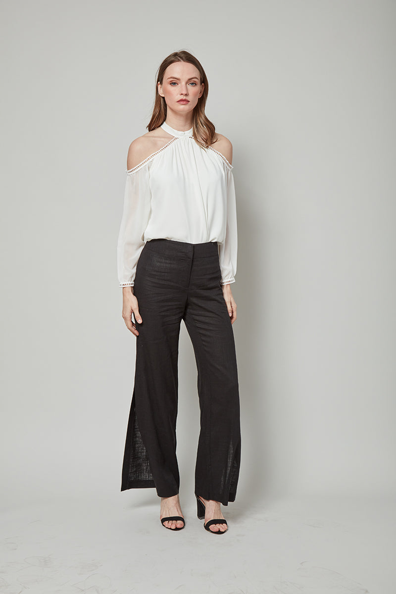 Total Winner Tara Linen-Blend Slit Flare Pants