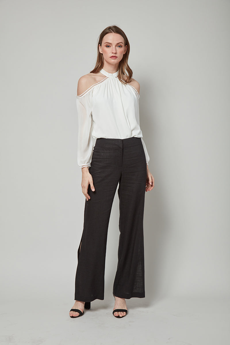 Total Winner Tara Linen-Blend Slit Flare Pants
