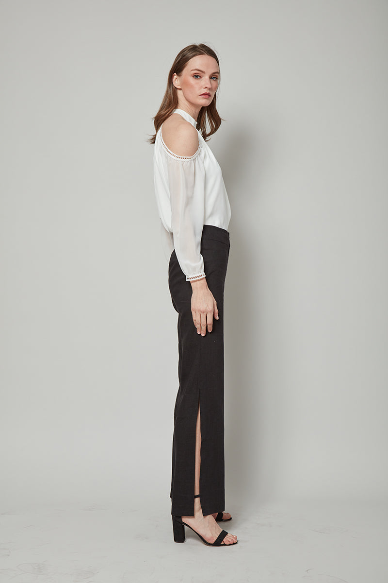 Total Winner Tara Linen-Blend Slit Flare Pants