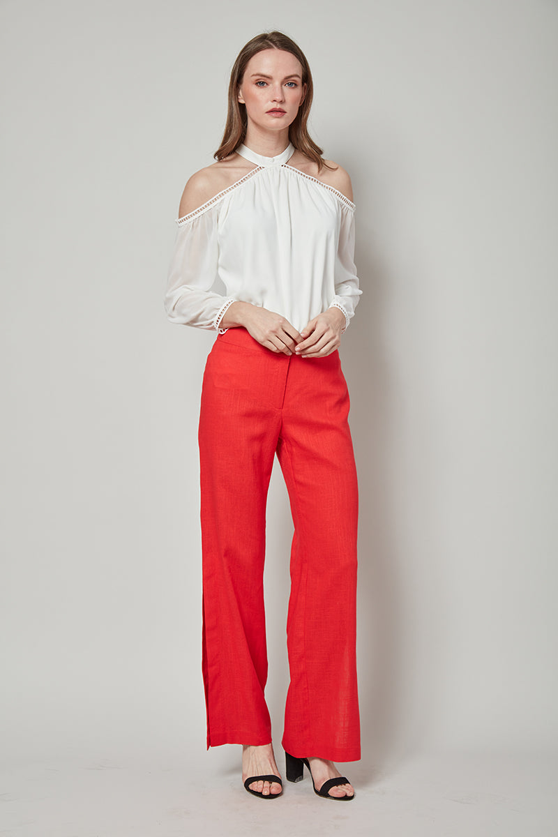 Total Winner Tara Linen-Blend Slit Flare Pants