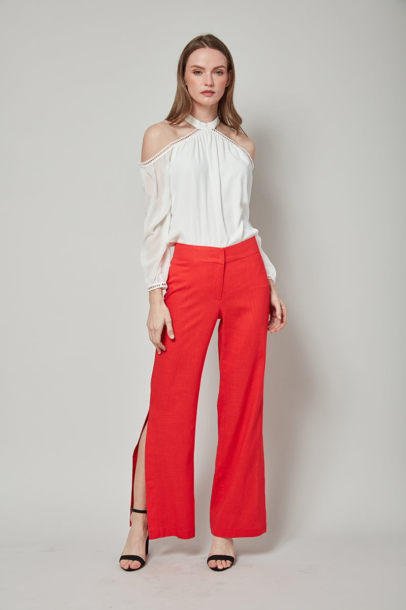 Total Winner Tara Linen-Blend Slit Flare Pants
