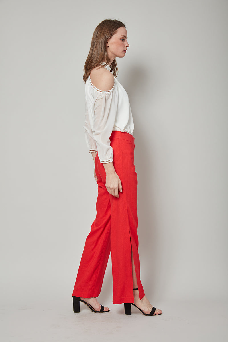 Total Winner Tara Linen-Blend Slit Flare Pants