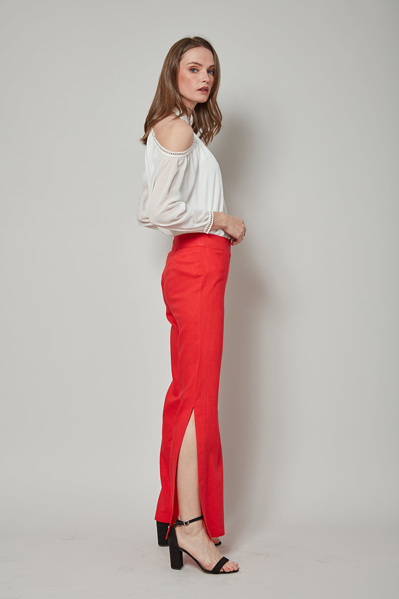 Total Winner Tara Linen-Blend Slit Flare Pants