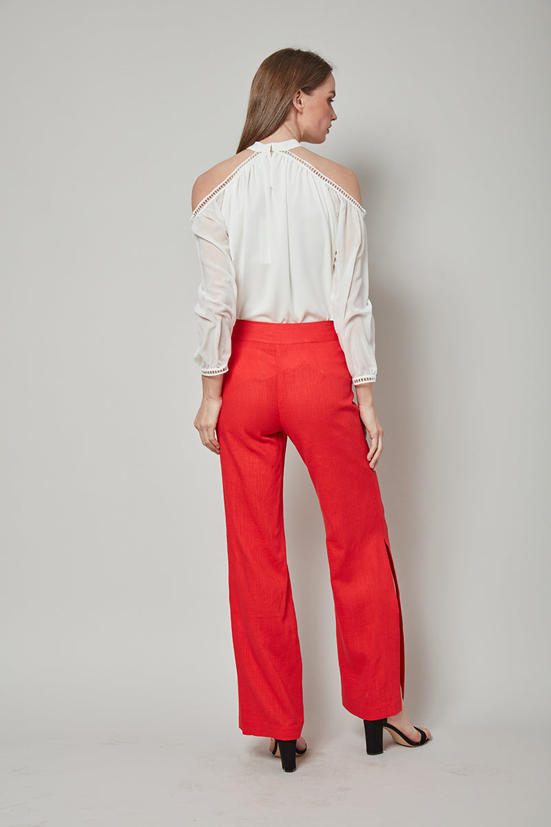 Total Winner Tara Linen-Blend Slit Flare Pants