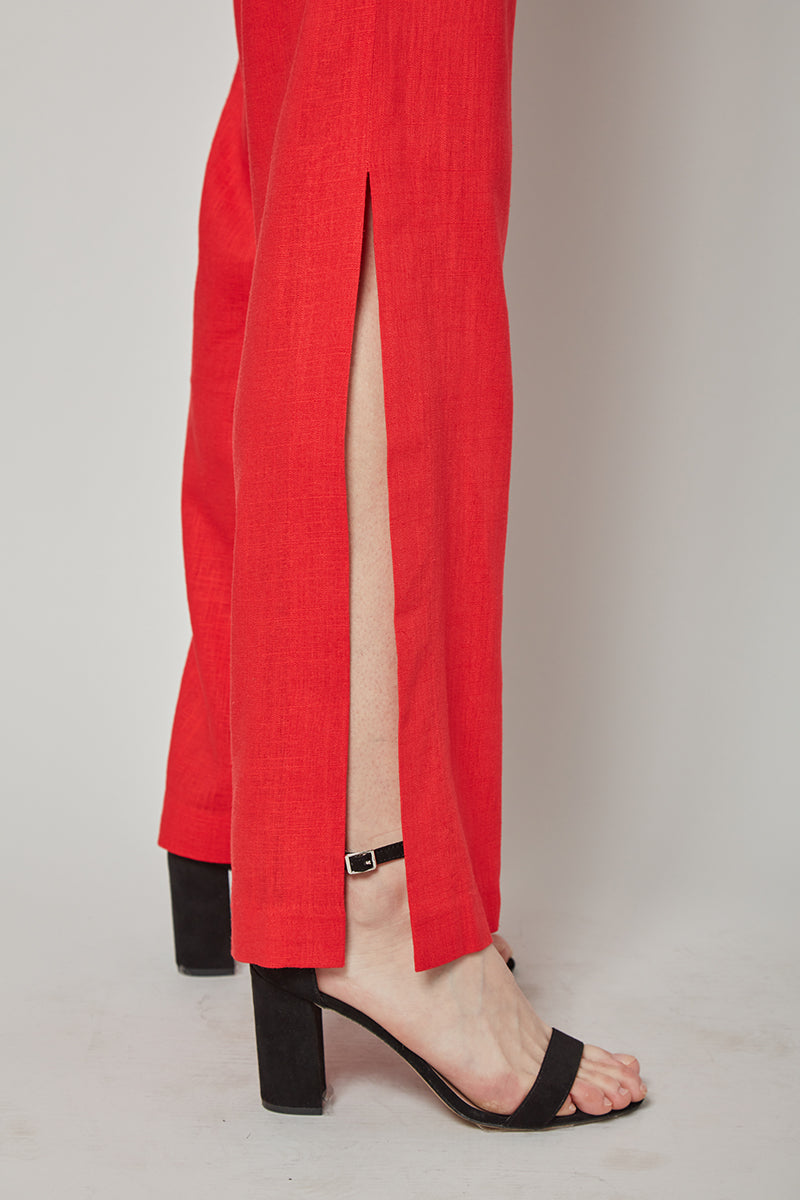 Total Winner Tara Linen-Blend Slit Flare Pants