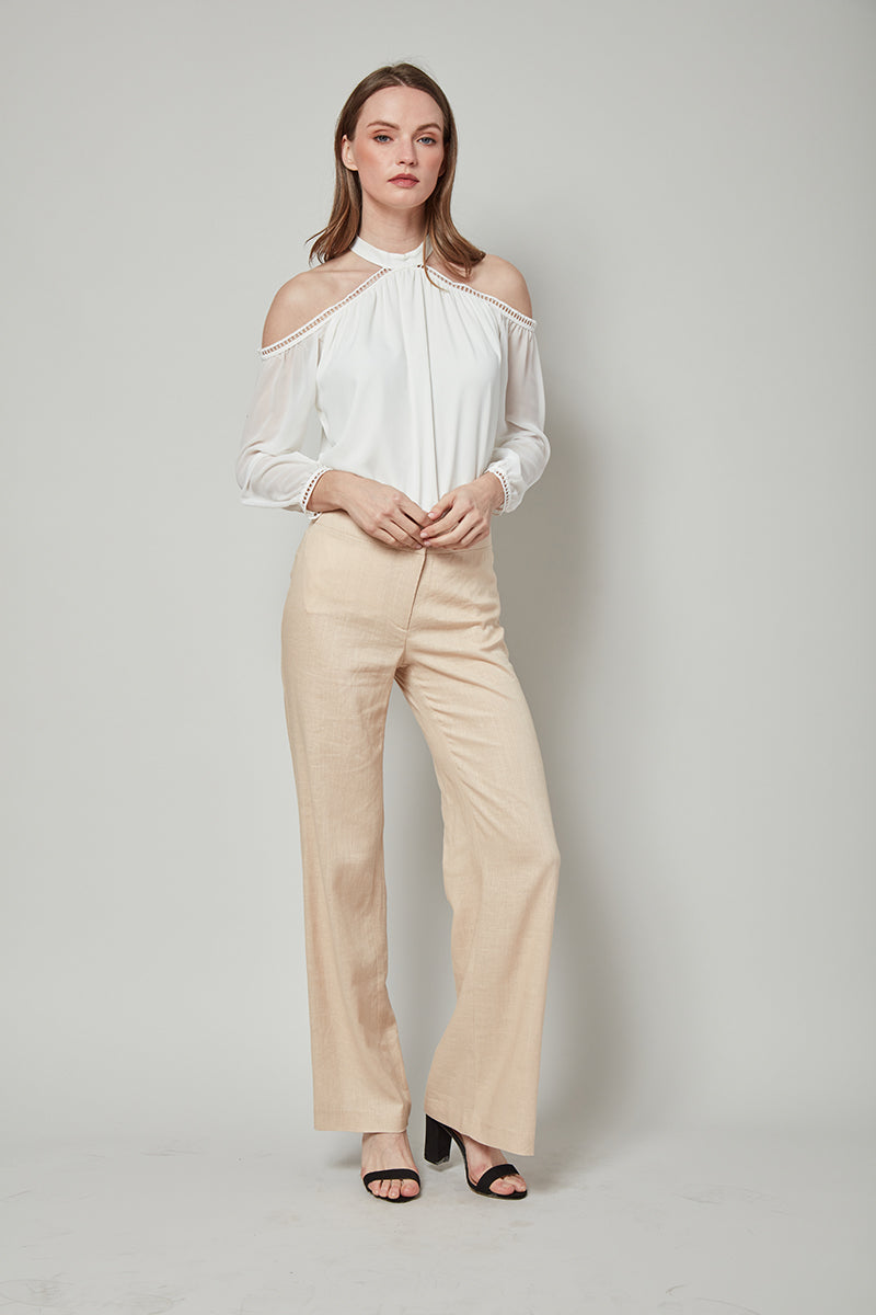 Total Winner Tara Linen-Blend Slit Flare Pants