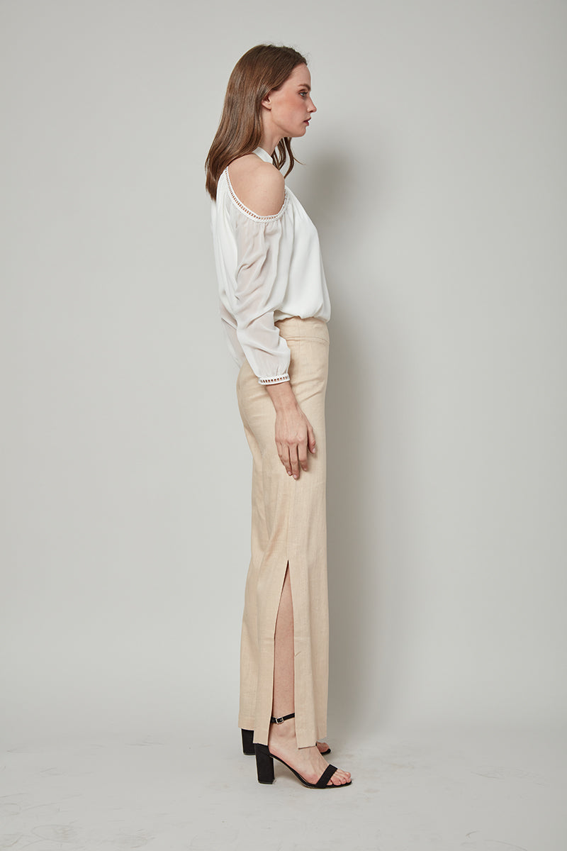 Total Winner Tara Linen-Blend Slit Flare Pants