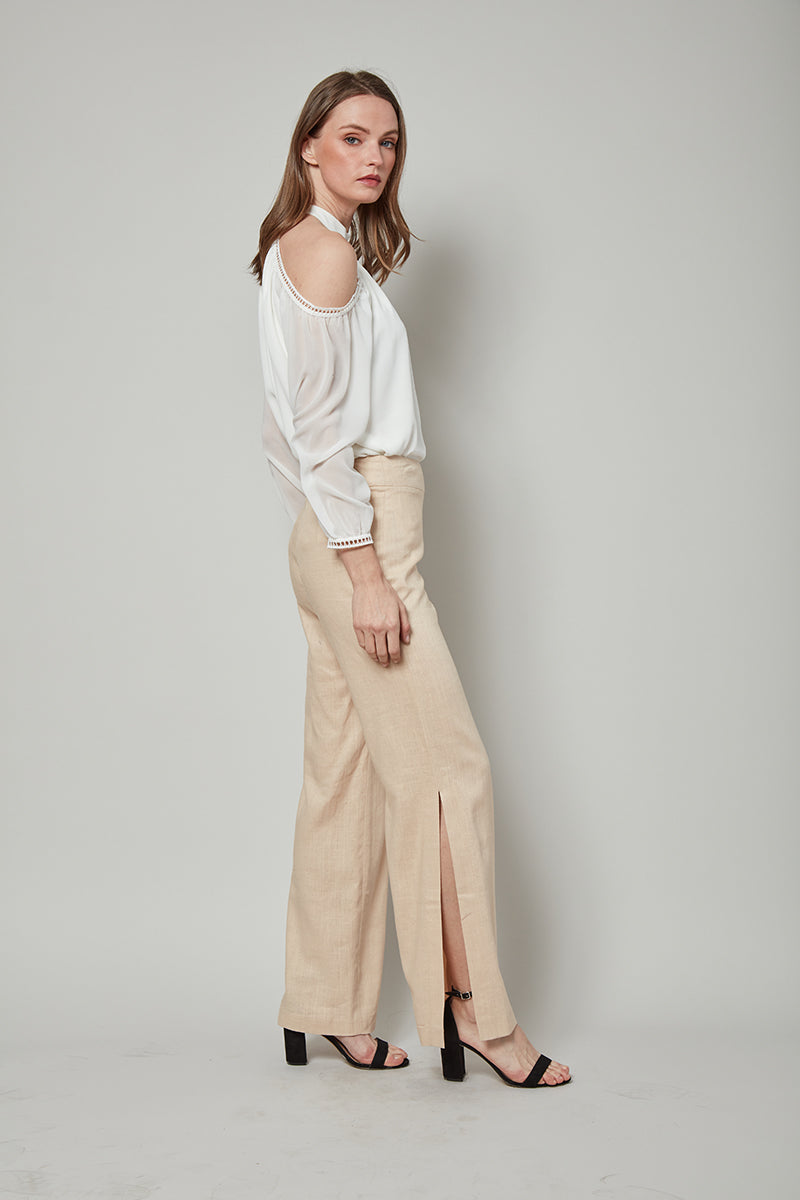 Total Winner Tara Linen-Blend Slit Flare Pants