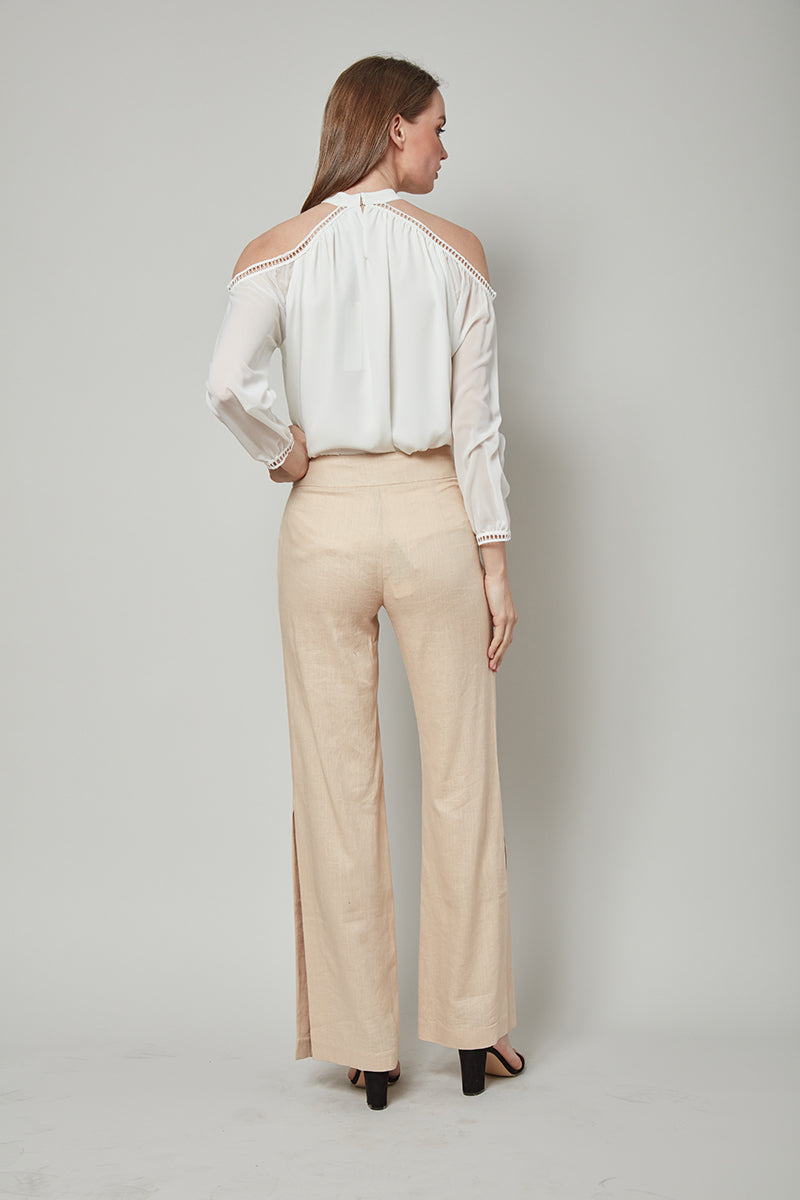 Total Winner Tara Linen-Blend Slit Flare Pants