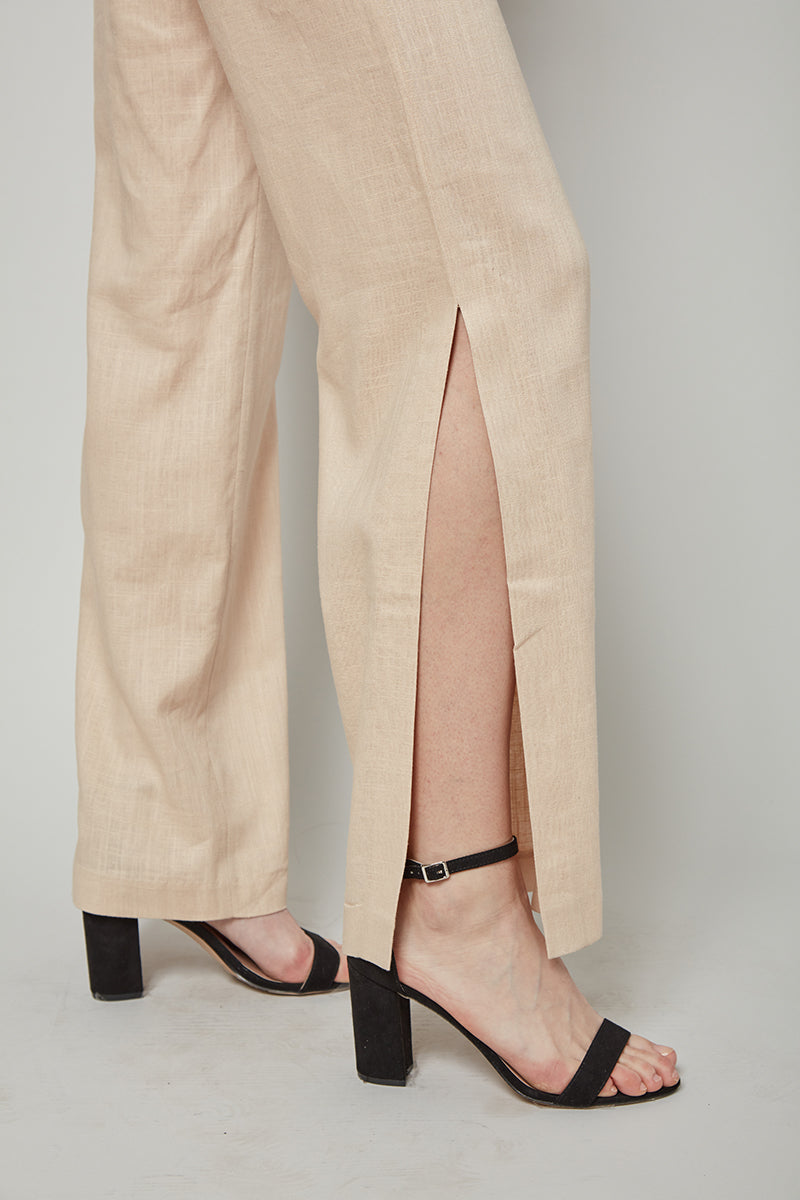 Total Winner Tara Linen-Blend Slit Flare Pants