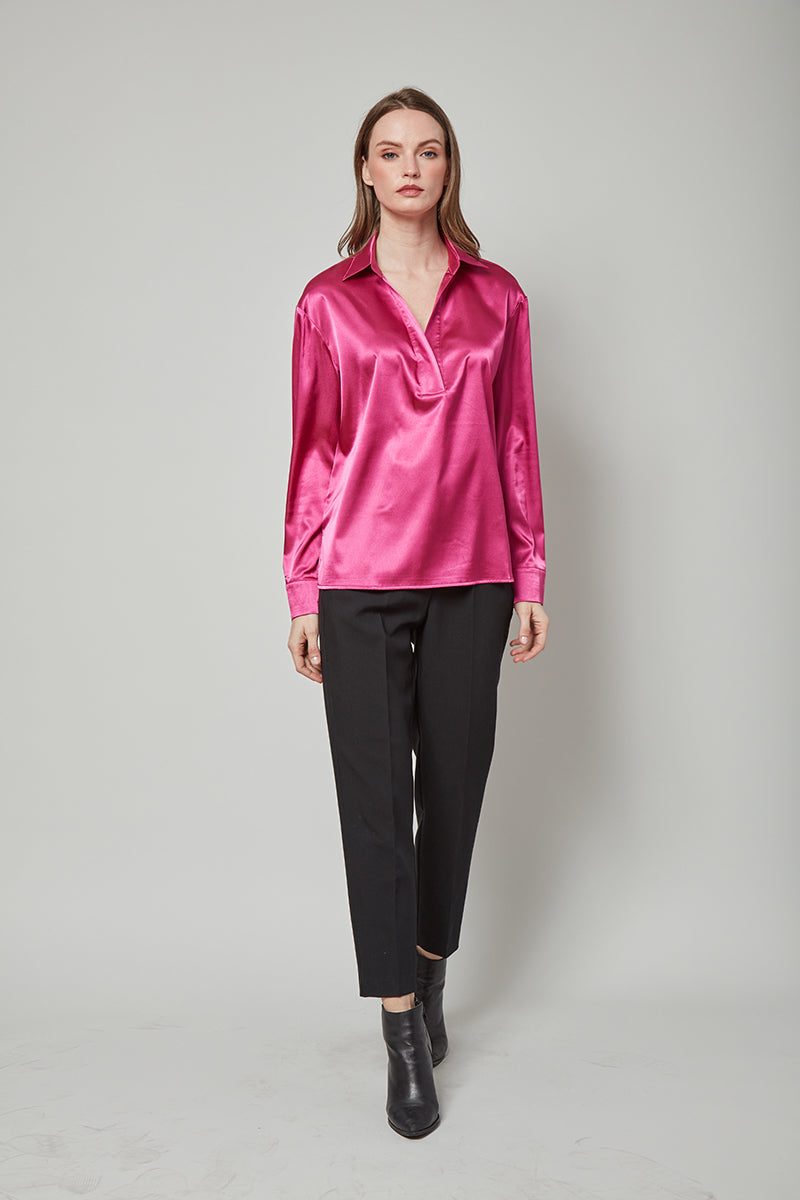 Elegantly Pink Collared Metro Blouse