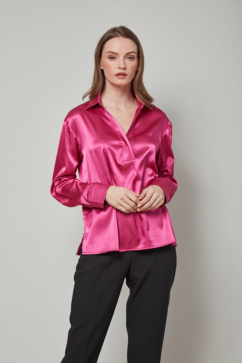 Elegantly Pink Collared Metro Blouse