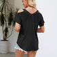Cold Shoulder Tops for Women Summer Shirts V Neck Criss Cross Tops Sexy Blouse, Solid Color S-XXL