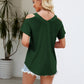 Cold Shoulder Tops for Women Summer Shirts V Neck Criss Cross Tops Sexy Blouse, Solid Color S-XXL