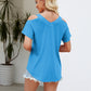 Cold Shoulder Tops for Women Summer Shirts V Neck Criss Cross Tops Sexy Blouse, Solid Color S-XXL