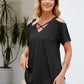 Cold Shoulder Tops for Women Summer Shirts V Neck Criss Cross Tops Sexy Blouse, Solid Color S-XXL