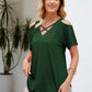 Cold Shoulder Tops for Women Summer Shirts V Neck Criss Cross Tops Sexy Blouse, Solid Color S-XXL