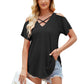 Cold Shoulder Tops for Women Summer Shirts V Neck Criss Cross Tops Sexy Blouse, Solid Color S-XXL