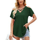 Cold Shoulder Tops for Women Summer Shirts V Neck Criss Cross Tops Sexy Blouse, Solid Color S-XXL