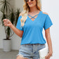 Cold Shoulder Tops for Women Summer Shirts V Neck Criss Cross Tops Sexy Blouse, Solid Color S-XXL