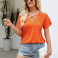 Cold Shoulder Tops for Women Summer Shirts V Neck Criss Cross Tops Sexy Blouse, Solid Color S-XXL