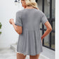 Women Tops Babydoll Short Sleeve V Neck Button Up Shirts Casual Loose Fit Peplum Blouses