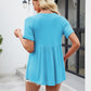 Women Tops Babydoll Short Sleeve V Neck Button Up Shirts Casual Loose Fit Peplum Blouses
