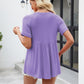 Women Tops Babydoll Short Sleeve V Neck Button Up Shirts Casual Loose Fit Peplum Blouses