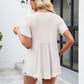 Women Tops Babydoll Short Sleeve V Neck Button Up Shirts Casual Loose Fit Peplum Blouses