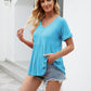 Women Tops Babydoll Short Sleeve V Neck Button Up Shirts Casual Loose Fit Peplum Blouses