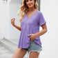 Women Tops Babydoll Short Sleeve V Neck Button Up Shirts Casual Loose Fit Peplum Blouses