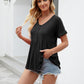 Women Tops Babydoll Short Sleeve V Neck Button Up Shirts Casual Loose Fit Peplum Blouses