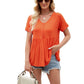 Women Tops Babydoll Short Sleeve V Neck Button Up Shirts Casual Loose Fit Peplum Blouses