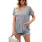 Women Tops Babydoll Short Sleeve V Neck Button Up Shirts Casual Loose Fit Peplum Blouses